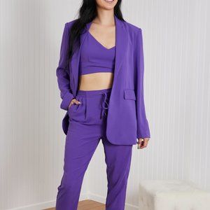 GeeGee Wall Street Full Size Bra, Blazer, and Pants Set in Purple